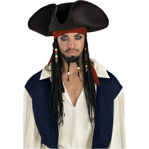 Jack Sparrow Adults Pirate Hat with Beaded Braids Wig