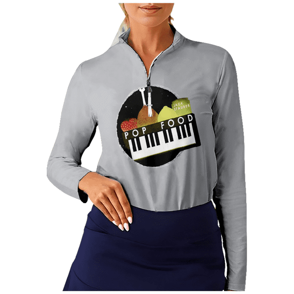 Jack Stauber Long Sleeve Shirts Women's Half Zip Stand Collar Tops Casual Golf Shirt