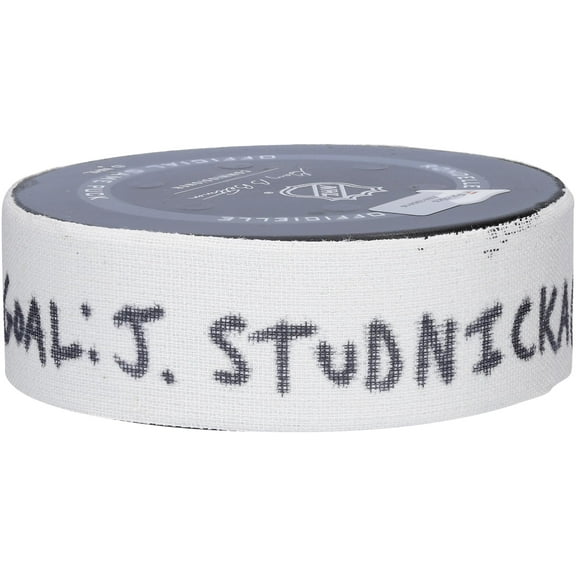 Jack Studnicka Boston Bruins Game-Used Goal Puck from September 28, 2021 vs. New York Rangers - Fanatics Authentic Certified