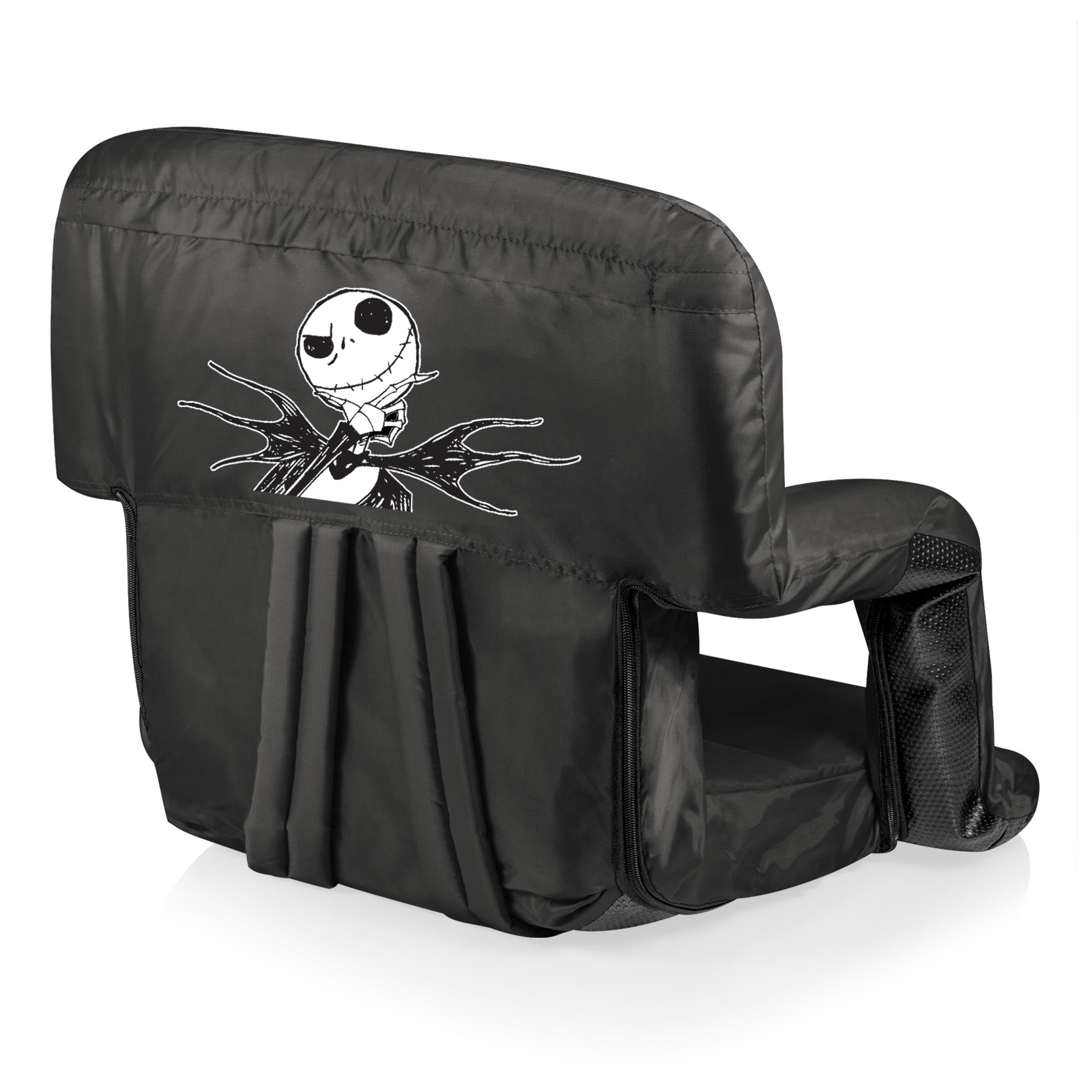 Black Polyester Reclining Stadium Seat with Jack Skellington Design