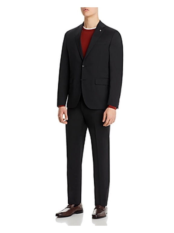 Mens Regular fit Wool 2 Piece Suit 42 S Pants 38 Black Solid