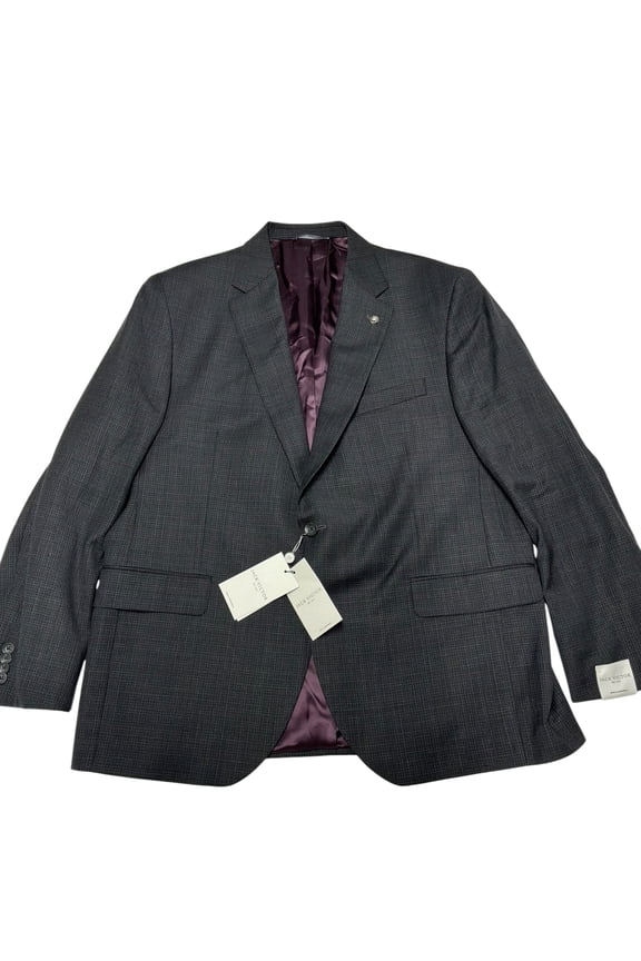 Mens Regular fit Wool 2 Piece Suit 46 R Pants 40 Charcoal Gray Check