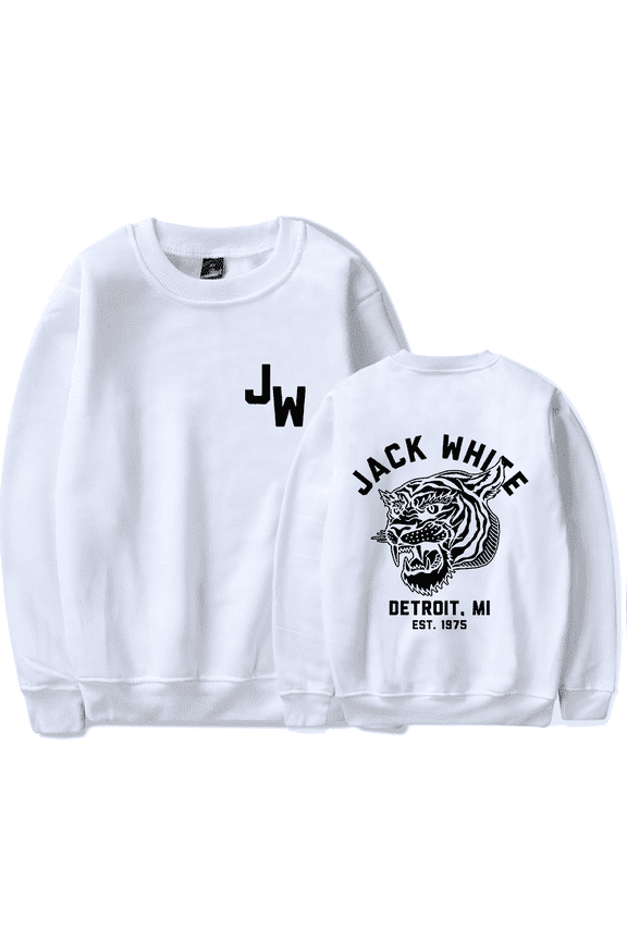 Jack White Merch Sweatshirt JW White Tiger Logo Crewneck Long Sleeves For Men Women Fans Clothes