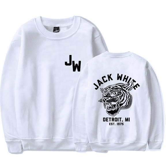Jack White Merch Sweatshirt JW White Tiger Logo Crewneck Long Sleeves For Men Women Fans Clothes