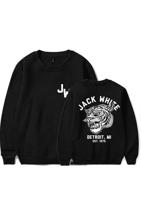 Jack White Merch Sweatshirt JW White Tiger Logo Crewneck Long Sleeves For Men Women Fans Clothes