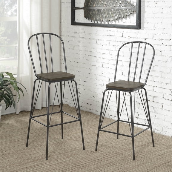 Jack Windsor Back Metal Bar Stools, Set of 2, Gray