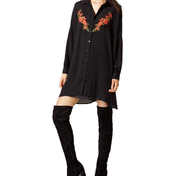 Jack Womens Spense Embroidered A-line Shirt Dress, Black, X-Small