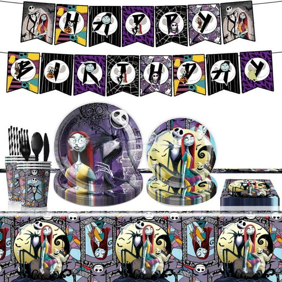 Jack and Sally Birthday Party Supplies, Jack and Sally Party Decorations Set - Jack and Sally Birthday Decoration Banner and Other Party Supplies
