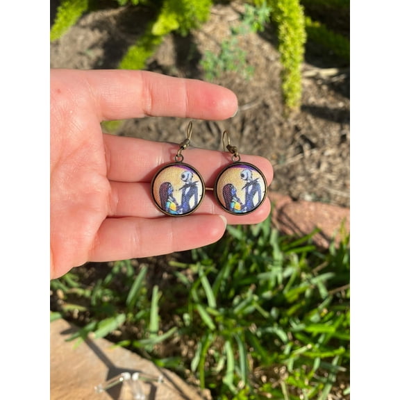 Jack and Sally Nightmare Before Christmas Halloween Novelty Gift Dangle Earrings