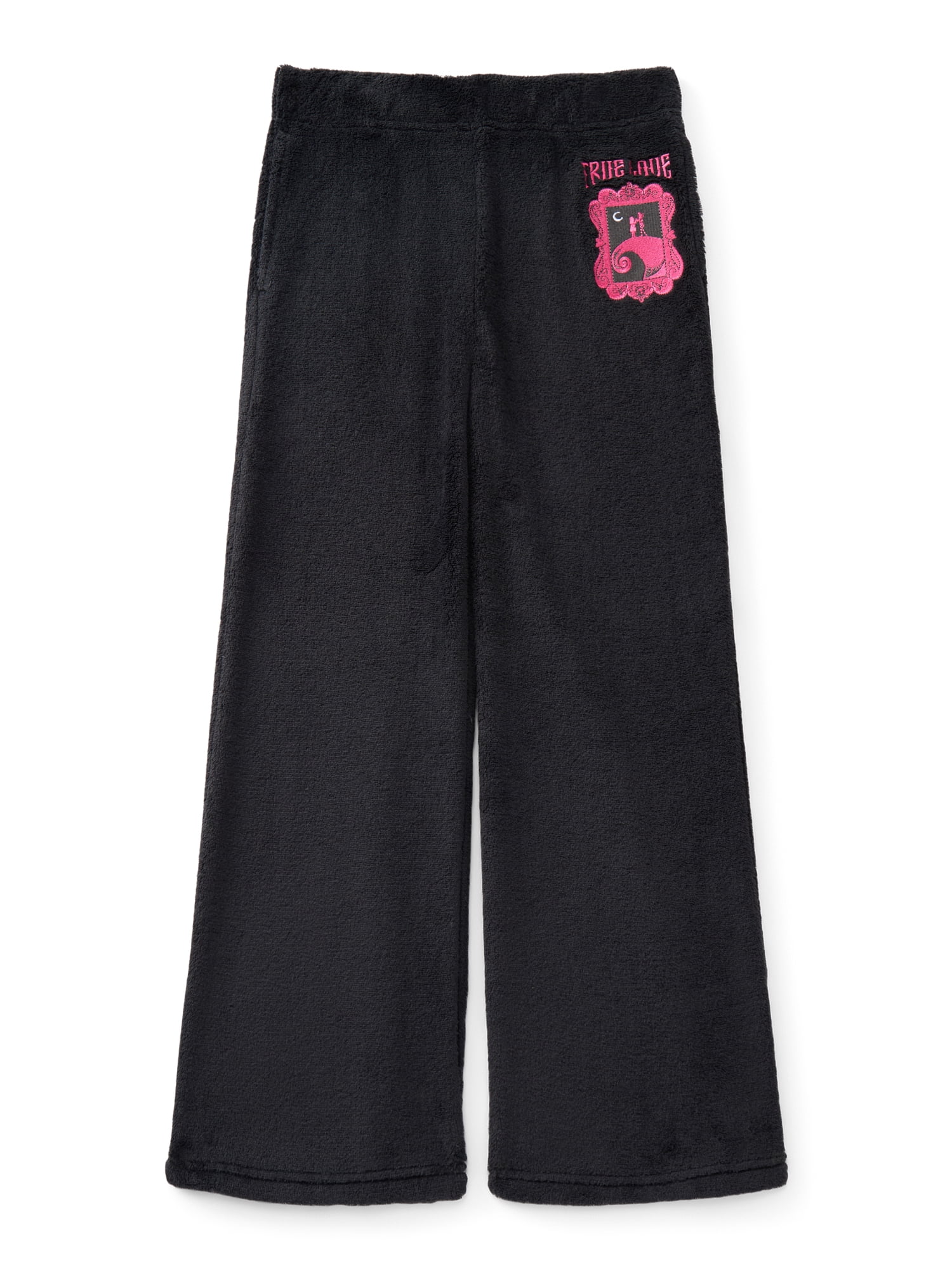 Nightmare Before Christmas Girls Plush Wide Leg Sweatpants with Embroidery, Sizes 4-16