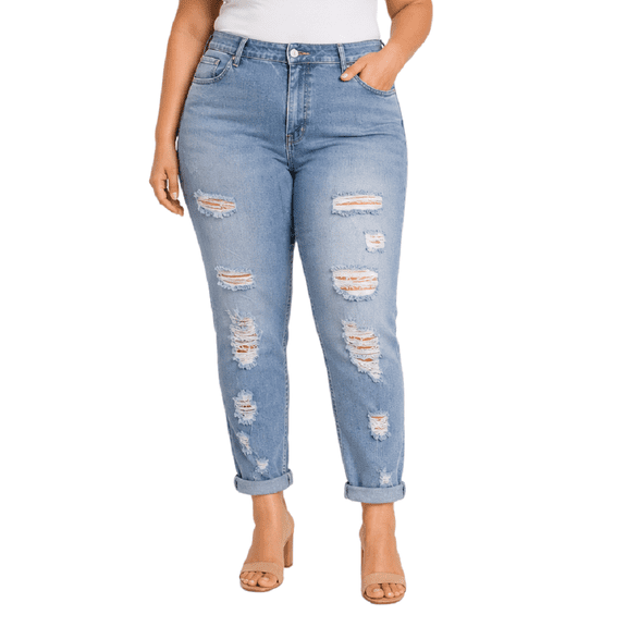 Jack david WOMENS PLUS SIZE BLUE Boyfriend Denim Jeans Ripped Distressed skinny pants