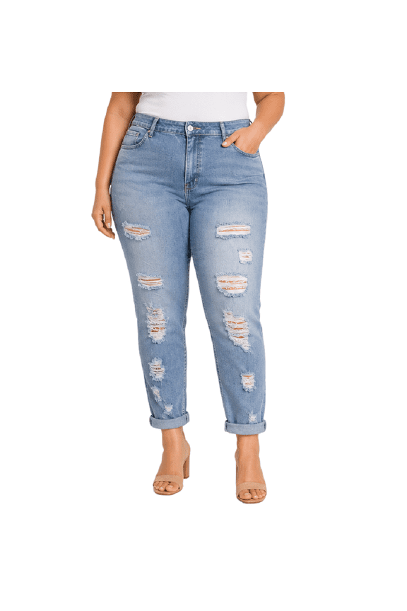 WOMENS PLUS SIZE BLUE Boyfriend Denim Jeans Ripped Distressed skinny pants