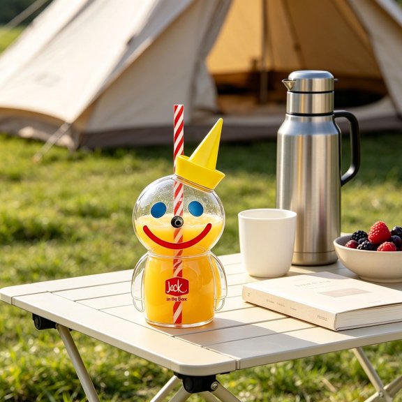 Jack in the Box 2026 Limited Edition Jack Mascot Glass Tumbler with Straw, Novelty Collectible Drink Cup for Home Party Daily Beverage Use