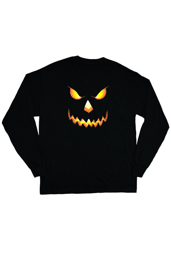 Jack-o-Lantern Face Halloween Decal T-shirt Men's Long Sleeve Tee Black