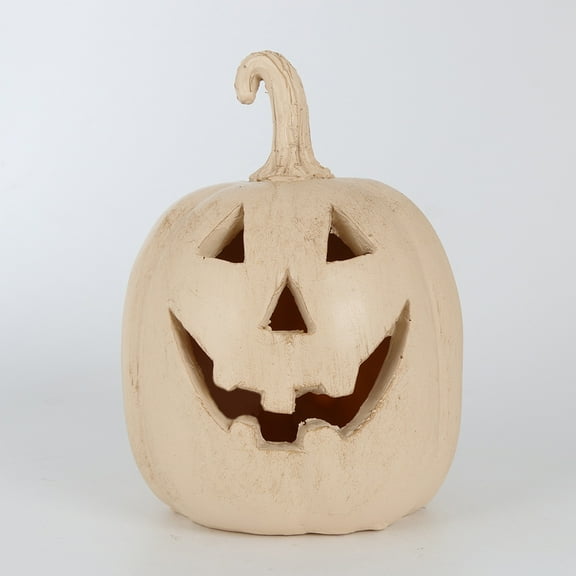 Jack o Lantern Pumpkin Lantern, Pumpkin Light with Cement Texture, 6in Trick or Treat Decorations, Hallween Decor for Yard