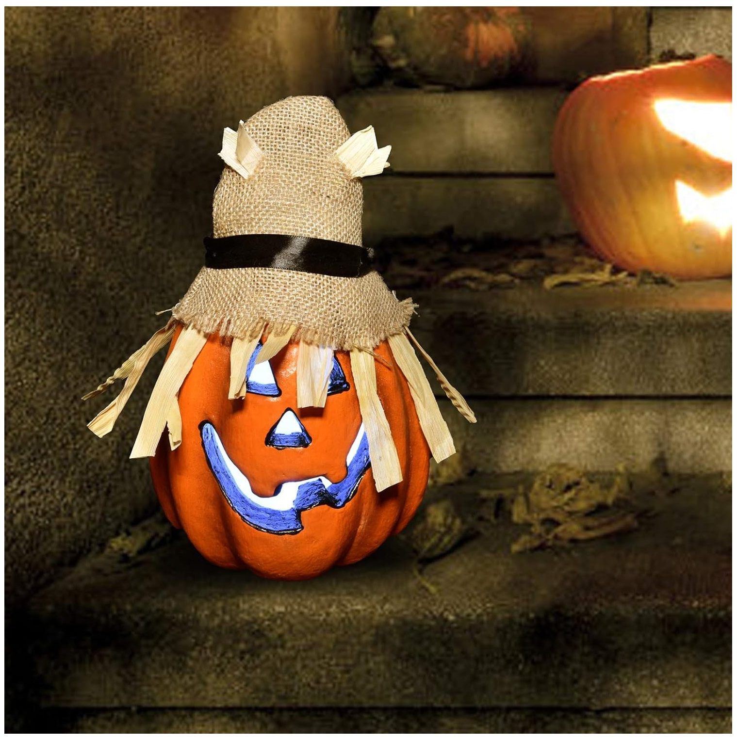 Jack o Lanterns Light up Pumpkin Decor, LED Light Pumpkin with Straw