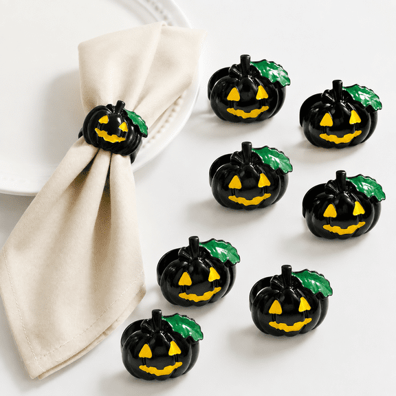 Jack-o'-lantern Black Pumpkin Napkin Rings Holders Set Of 8