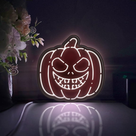 Jack-o-lantern Led Light Box, Dimmable Neon-Like Light Signs USB Power for Wall Decor Bedroom Decoration, Static Light (WxH) 11"x11"