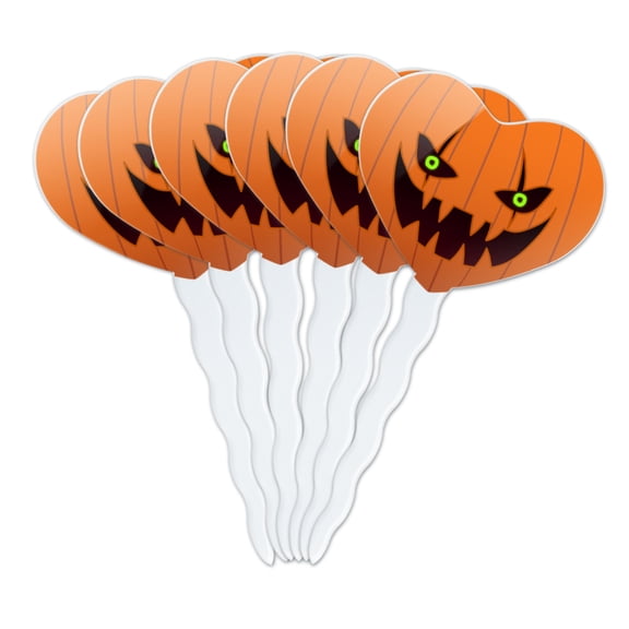 Jack-o'-lantern Pumpkin Face Halloween Decoration Heart Love Cupcake Picks Toppers Decoration Set of 6