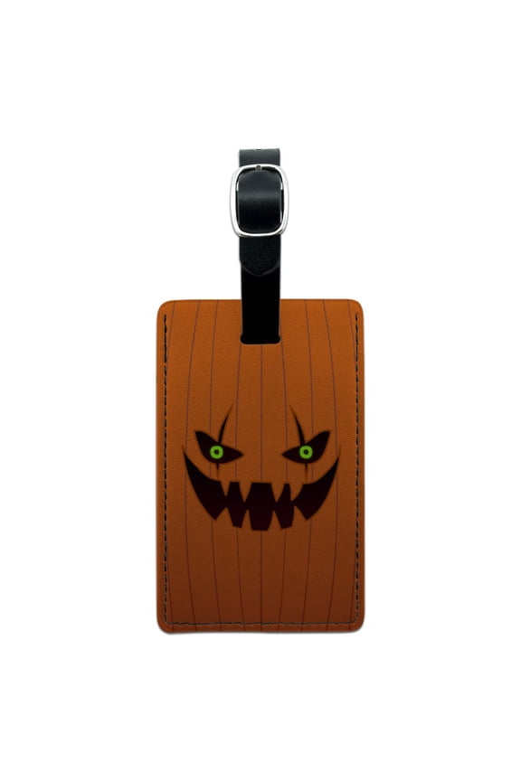 Jack-o'-lantern Pumpkin Face Halloween Decoration Rectangle Leather Luggage Card Suitcase Carry-On ID Tag