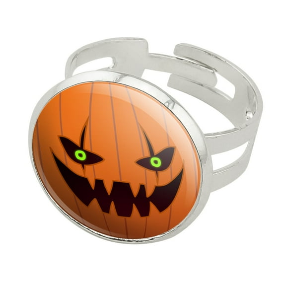 Jack-o'-lantern Pumpkin Face Halloween Decoration Silver Plated Adjustable Novelty Ring