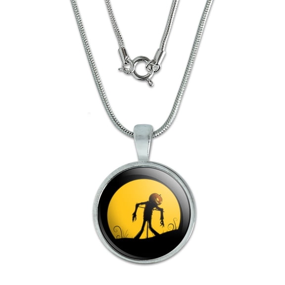 Jack-o'-lantern Scarecrow Halloween 0.75" Pendant with Sterling Silver Plated Chain
