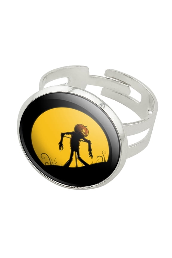 Jack-o'-lantern Scarecrow Halloween Silver Plated Adjustable Novelty Ring