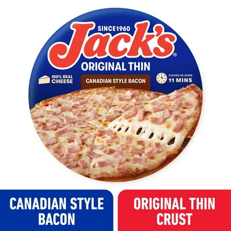 Jack's Frozen Meat Pizza, Canadian Bacon and Cheese, Original Thin Crust Pizza for Grilling, 14.9 oz (Frozen)