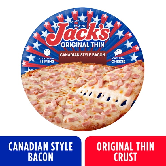 Jack's Frozen Meat Pizza, Canadian Bacon and Cheese, Original Thin Crust Pizza for Grilling, 14.9 oz (Frozen)