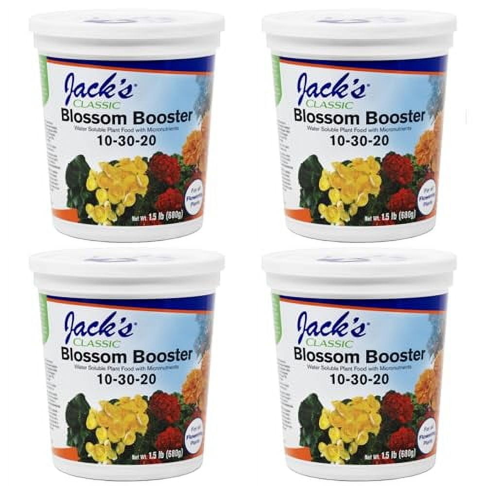 Jack's Classic 10-30-20 Blossom Booster Water-Soluble Fertilizer with Micronutrients for Increasing Color and Quantity of Blooms in Flowering Plants, 1.5lbs, 4 Pack