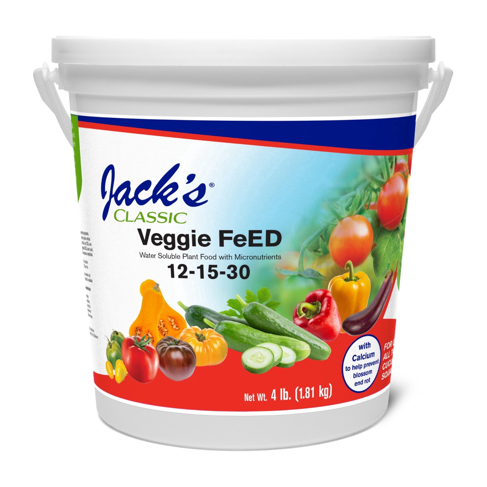 Jack's Classic 12-15-30 Veggie FeED Water-Soluble Fertilizer with Micronutrients, 4lbs - Plant Growth and Abundant Fruit Set in Blooming Vegetable Plants