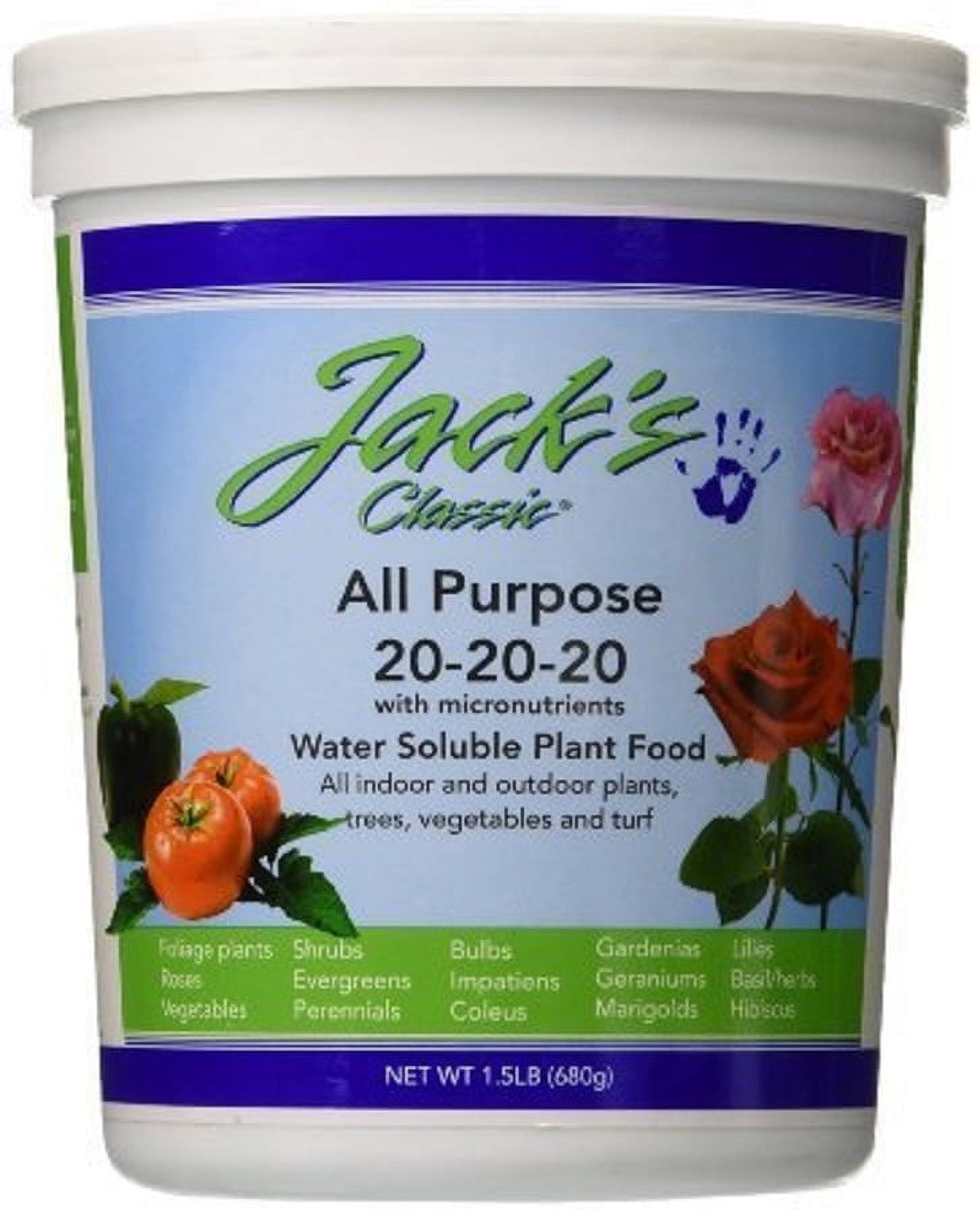 Jack's Classic 20-20-20 All Purpose Fertilizer w/ Micronutrients, 1.5 Pounds