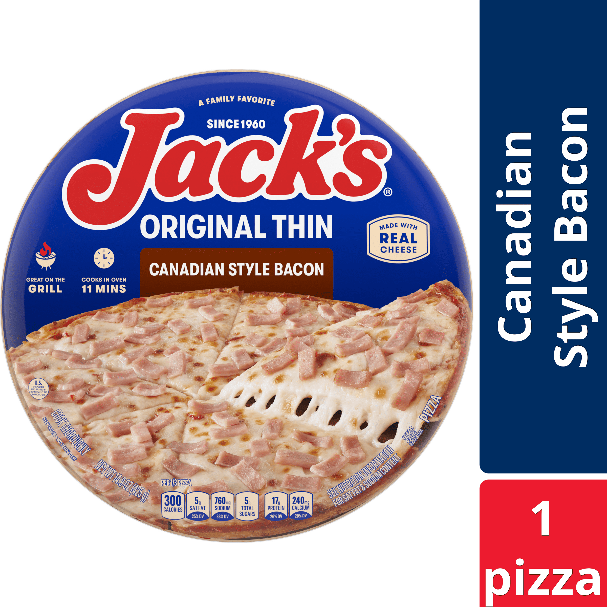 Jack's Frozen Pizza, Canadian Bacon Original Thin Crust Pizza with