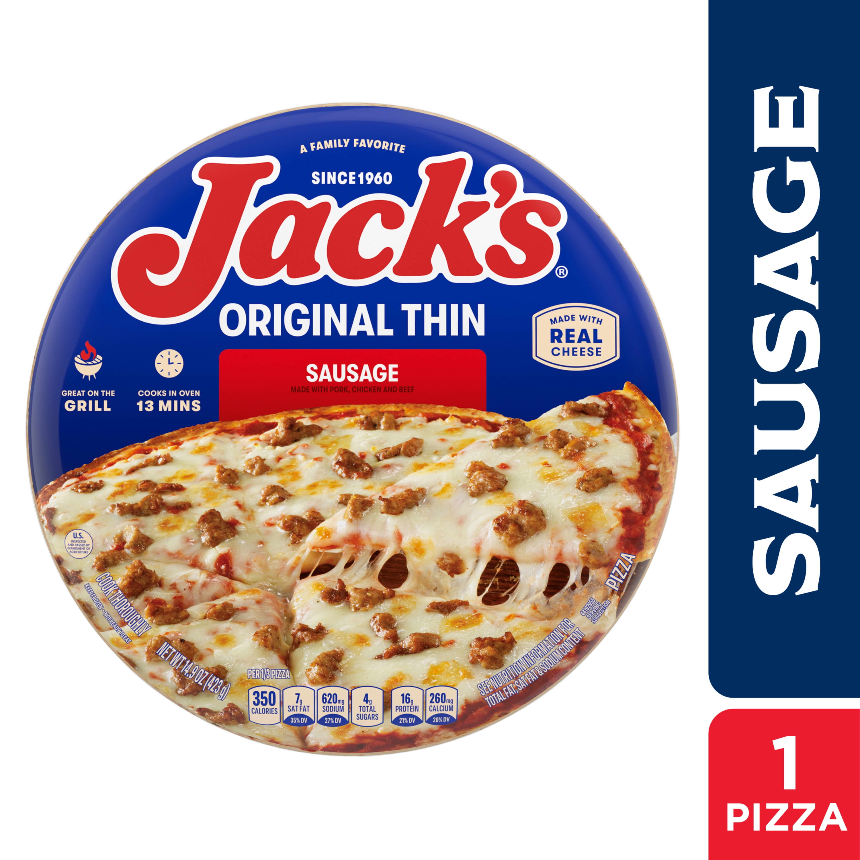 Jack's Frozen Pizza, Sausage Original Thin Crust Pizza with Marinara