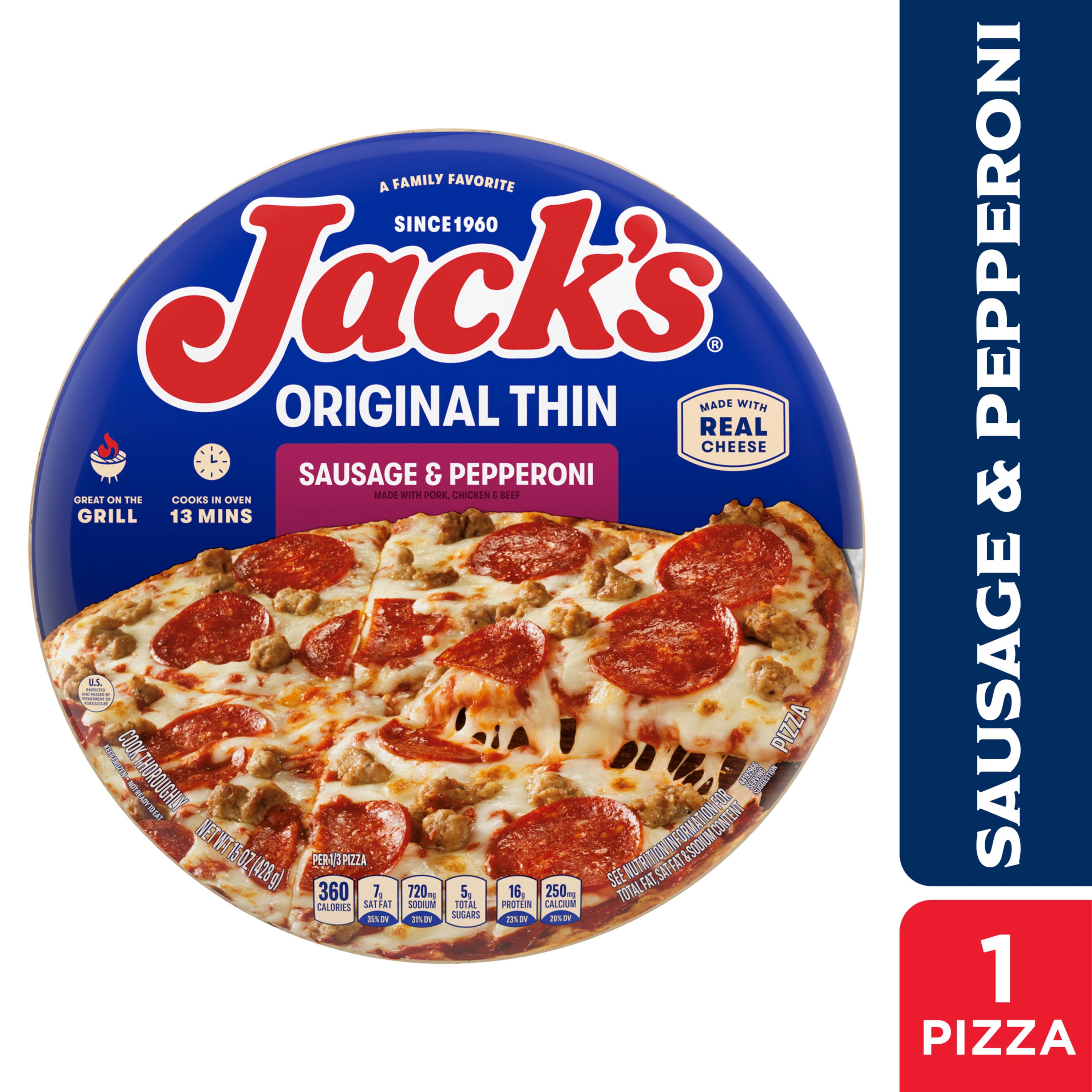 Jack's Frozen Pizza, Sausage and Pepperoni Thin Crust Pizza with