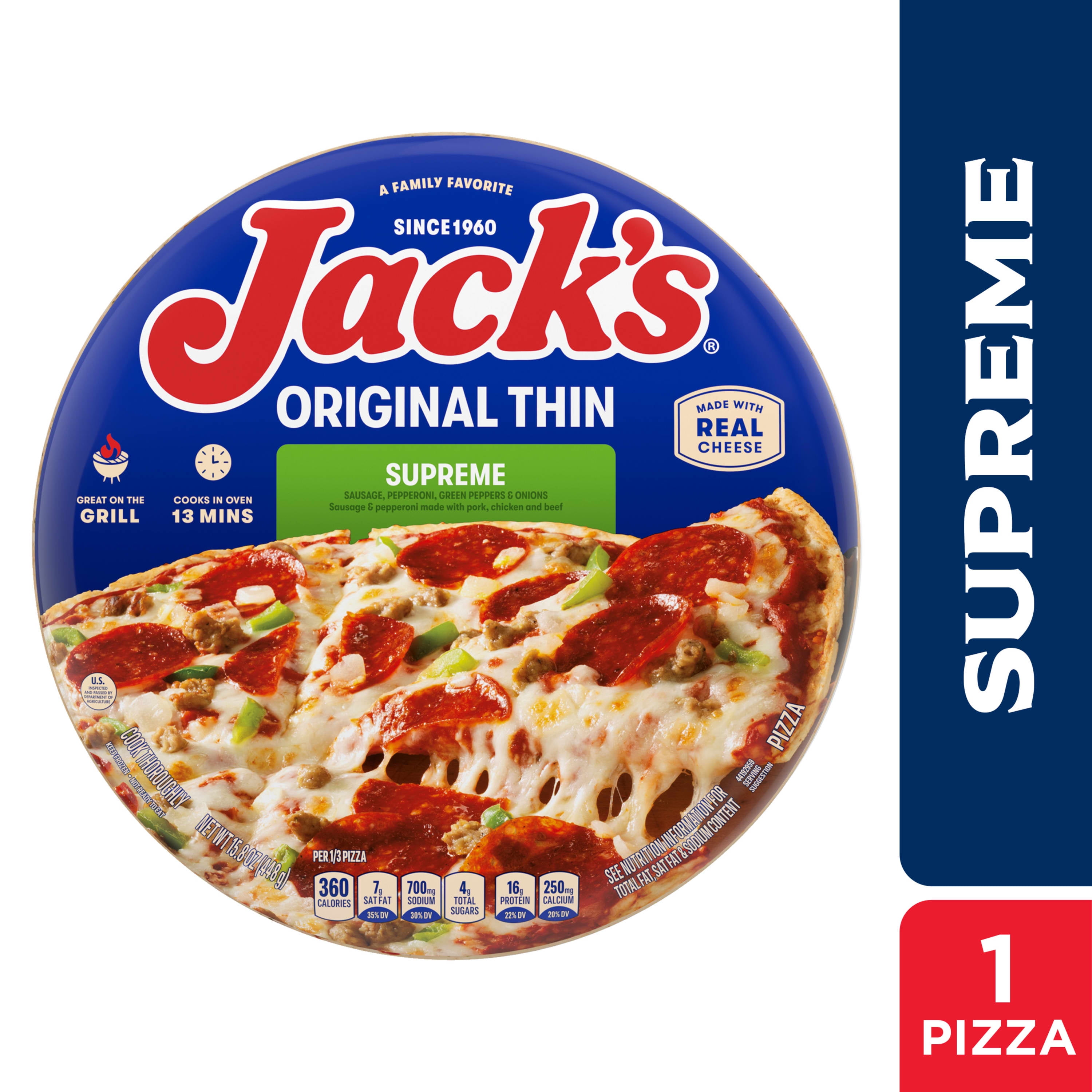 Jack's Frozen Pizza, Supreme Original Thin Crust Pizza with Marinara