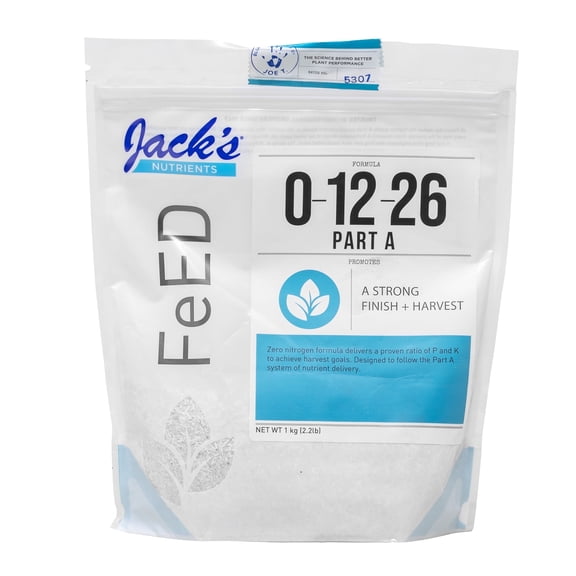 Jacks Nutrients 0-12-26 Part A, Water-Soluble Fertilizer 2.2lbs - Zero-Nitrogen Plant Food Promoting a Strong Finish and Harvest