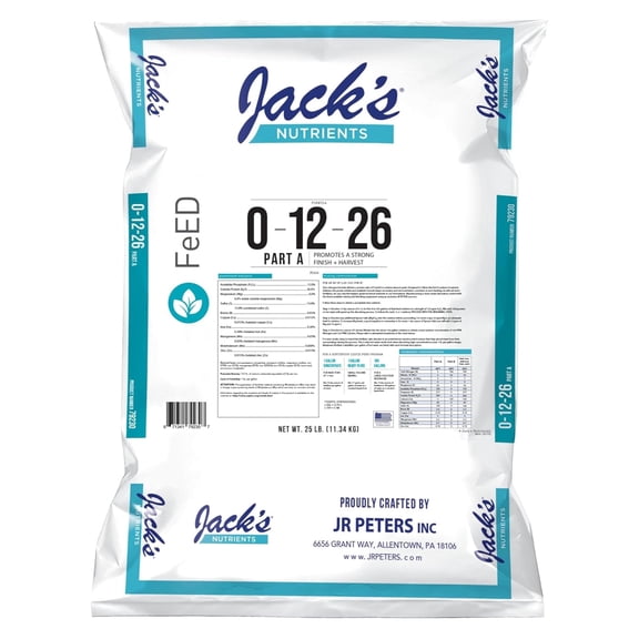 Jacks Nutrients 0-12-26 Part A Water-Soluble Fertilizer, 25lbs - Promotes Strong Finish and Better Harvest