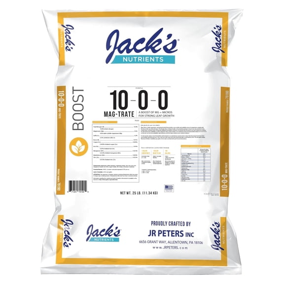 Jacks Nutrients 10-0-0 Mag-Trate Water-Soluble Fertilizer, 25lbs Boost of MG + Micronutrients for Strong Leaf Growth