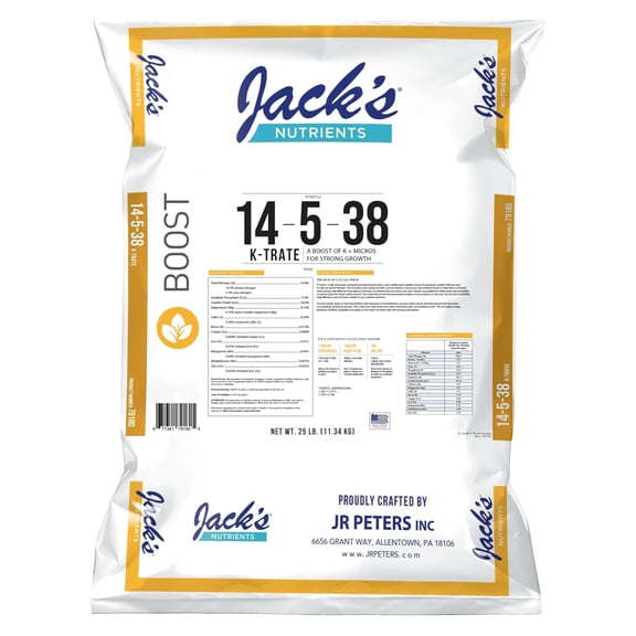 Jacks Nutrients 14-5-38 K-Trate Water-Soluble Fertilizer, 25lbs Provides a Boost of Potassium and Micronutrients for Strong Plant Growth
