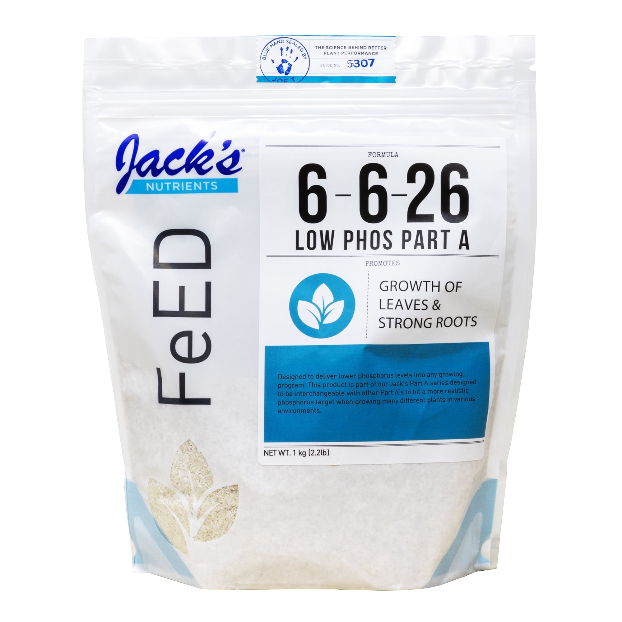 Jack's Nutrients 6-6-26 Low Phos Part A Water-Soluble Fertilizer for Growth of Leaves and Strong Roots in Continuous Liquid Feed Program, 2.2lbs