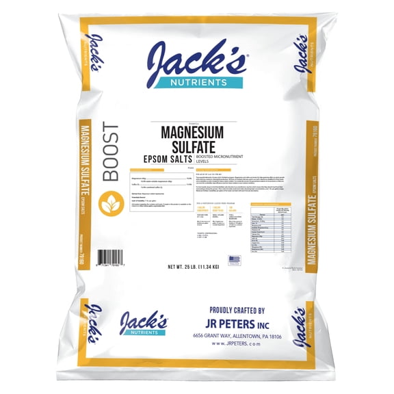 Jacks Nutrients Magnesium Sulfate Epsom Salts Water-Soluble Fertilizer, 25lbs Promotes Chlorophyll Production and Deep Greening