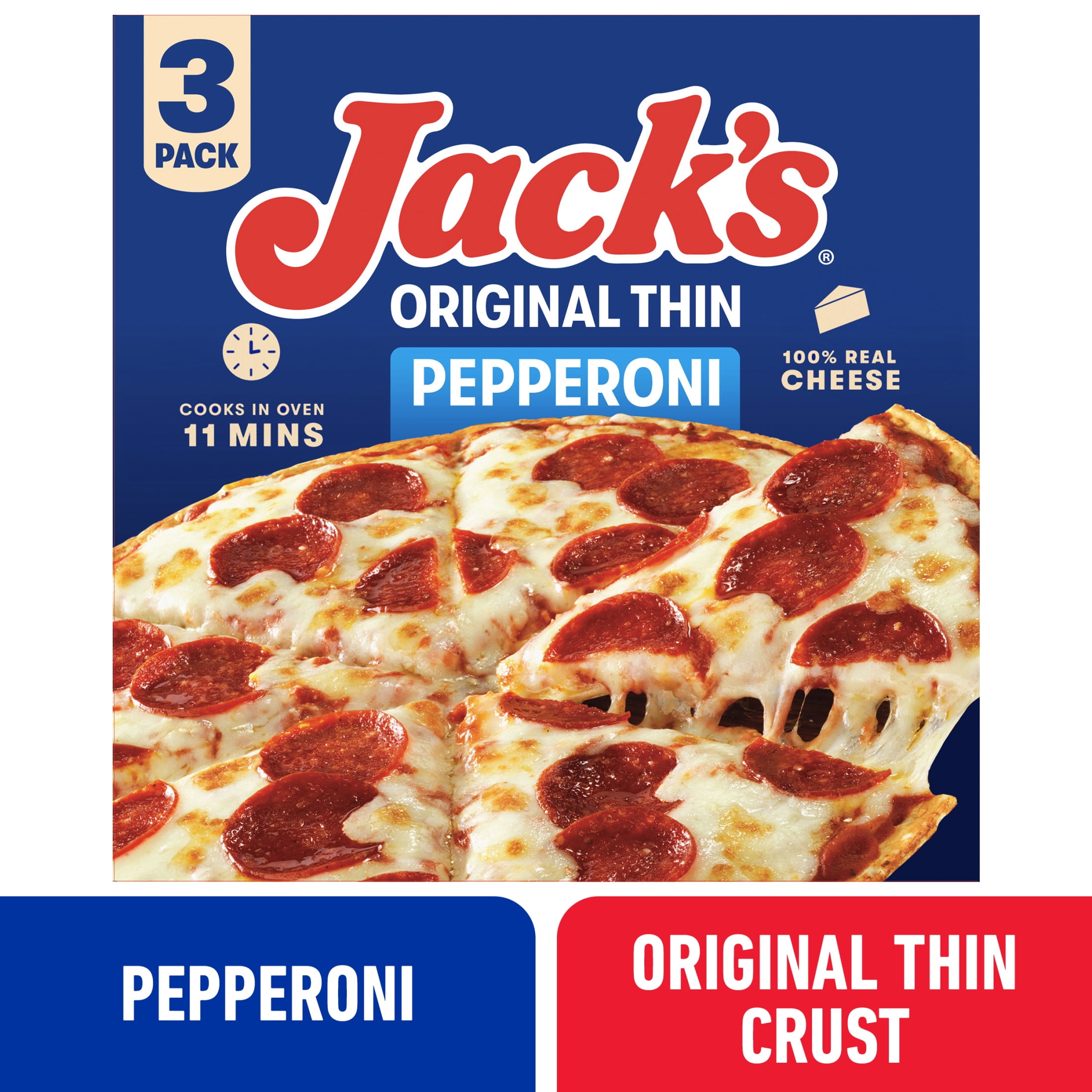 Jack's Frozen Meat Pizza, Pepperoni and Cheese, Original Thin Crust Pizza for Grilling, 43.1 oz (Frozen)