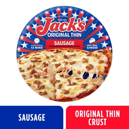 Jack's Frozen Meat Pizza, Sausage and Cheese, Original Thin Crust Pizza for Grilling, 14.9 oz (Frozen)