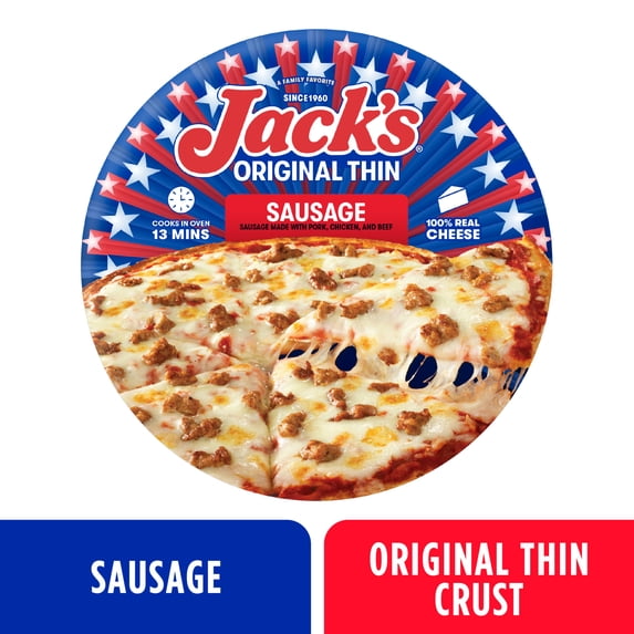 Jack's Frozen Meat Pizza, Sausage and Cheese, Original Thin Crust Pizza for Grilling, 14.9 oz (Frozen)