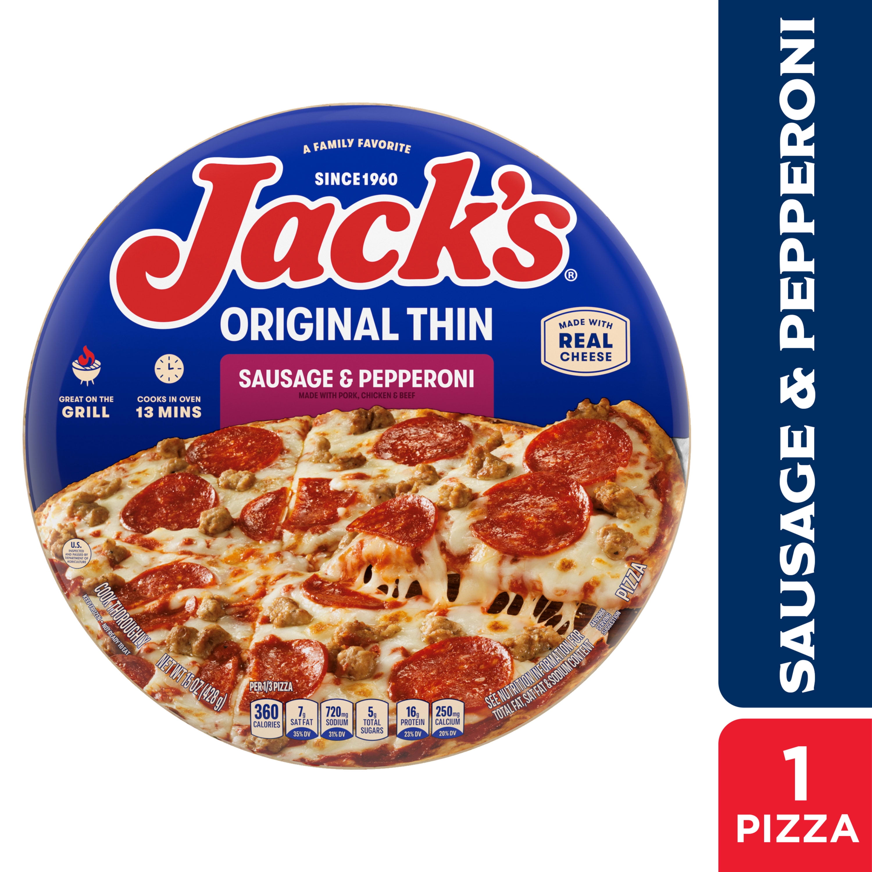 Jack's Sausage & Pepperoni, Original Thin Crust Pizza, 15 oz (Frozen