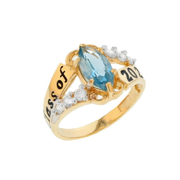 JackAni 10k Gold Simulated Aquamarine March Birthstone 2026 Class Graduation Ring - Size 9.75