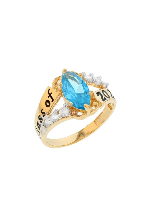 10k Gold Simulated Blue Zircon December Birthstone 2025 Class Graduation Ring - Size 5.00