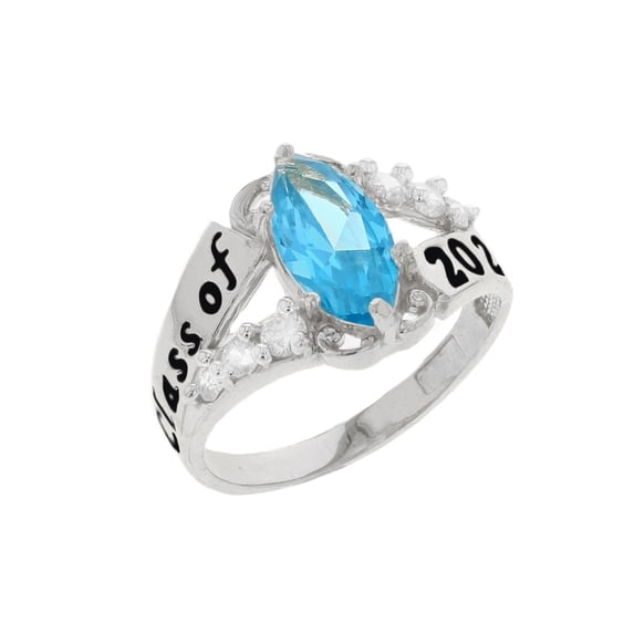 JackAni 10k Gold Simulated Blue Zircon December Birthstone 2026 Class Graduation Ring - Size 7.00