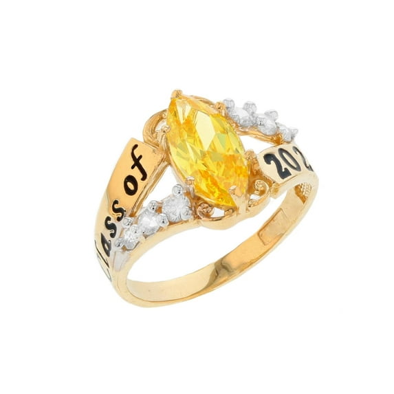 JackAni 10k Gold Simulated Citrine November Birthstone 2025 Class Graduation Ring - Size 9.75